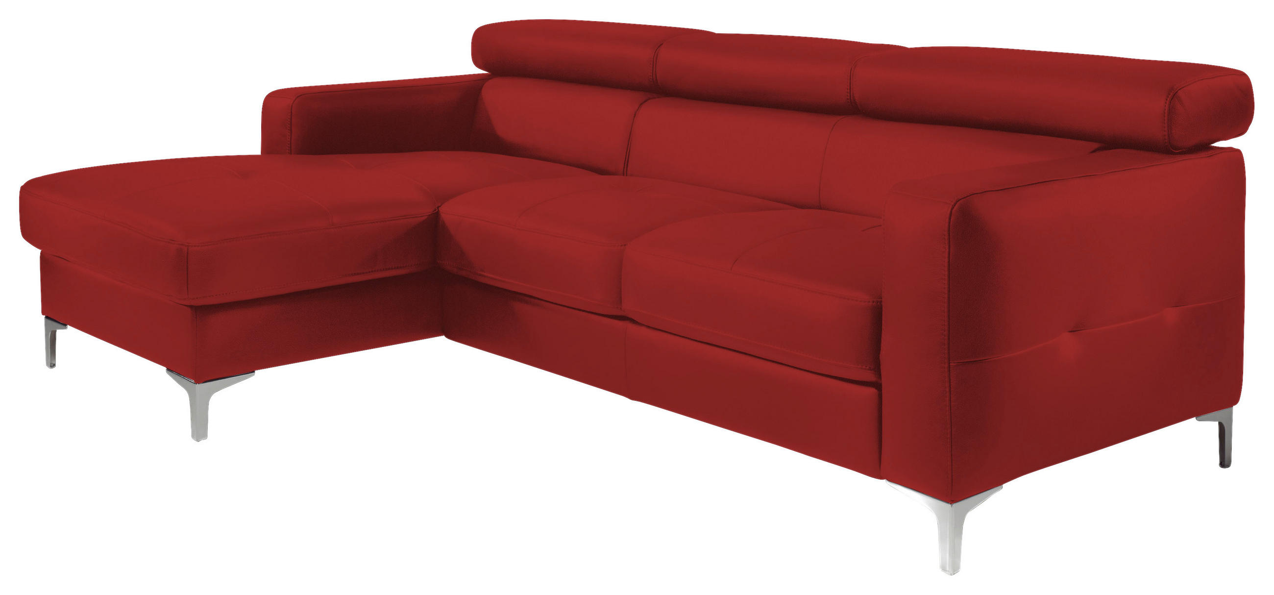 ECKSOFA Rot Echtleder Bettkasten, Schlaffunktion, Rücken echt, Kopfteilverstellung, Kopfstütze  - Chromfarben/Rot, Design, Leder/Metall (168/227cm) - Livetastic