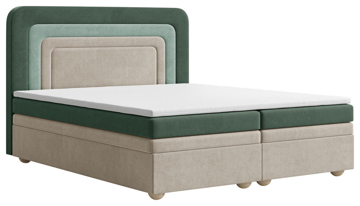 BOXBETT 160/200 cm  in Dunkelgrün, Beige, Mintgrün  - Dunkelgrün/Beige, MODERN, Holz/Kunststoff (160/200cm) - MID.YOU