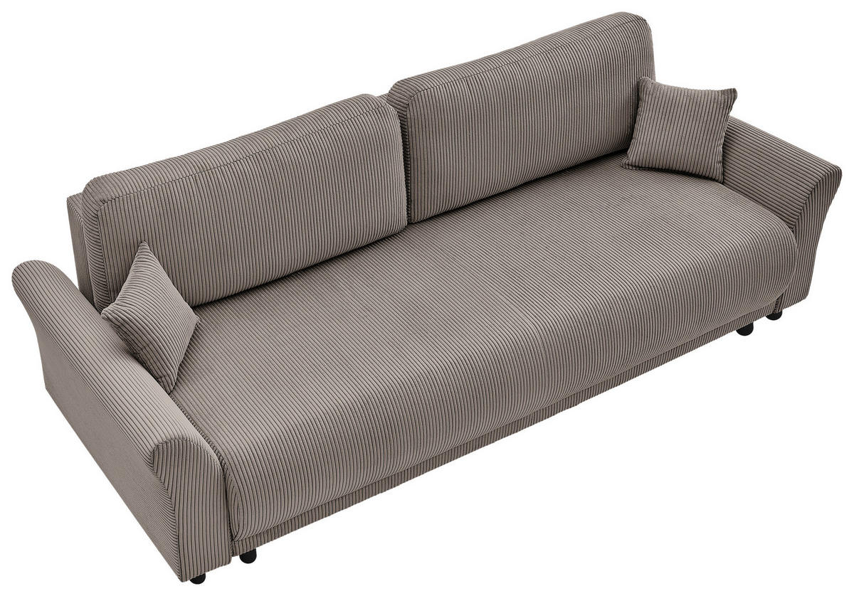 SCHLAFSOFA Malta Cord Hellbraun  inkl. Zierkissen, Rückenkissen, Bettkasten, Schlaffunktion, Rücken echt  - Hellbraun/Schwarz, Design, Textil (244/88/100cm) - P & B