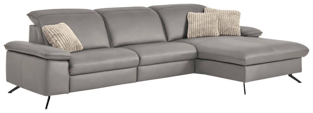 ECKSOFA  Echtleder Hellgrau  - Hellgrau/Schwarz, Design, Leder/Metall (307/169cm) - Beldomo Premium