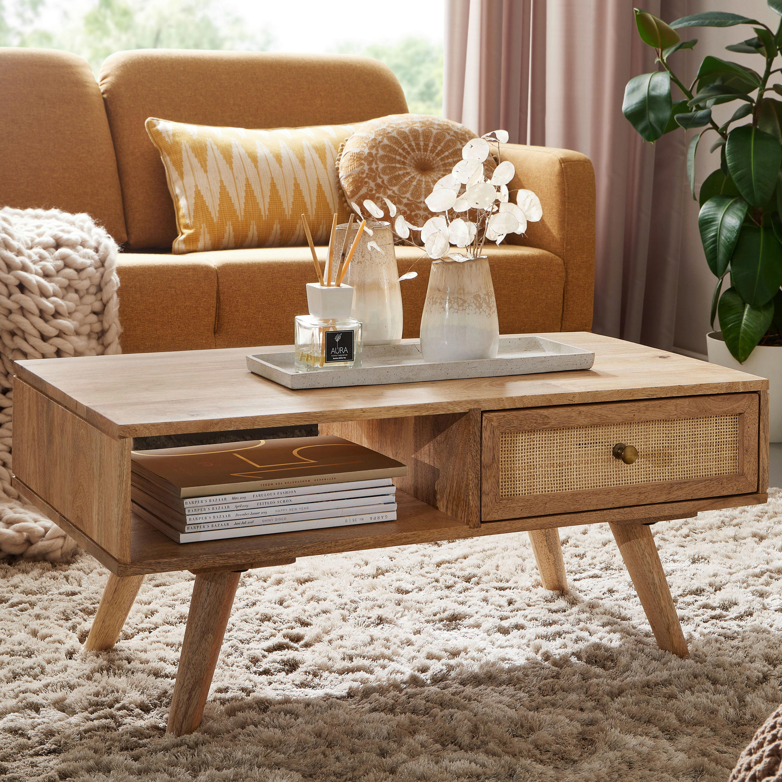 COUCHTISCH in Holz 90/45/40 cm  - Goldfarben/Naturfarben, Konventionell, Holz/Metall (90/45/40cm) - MID.YOU