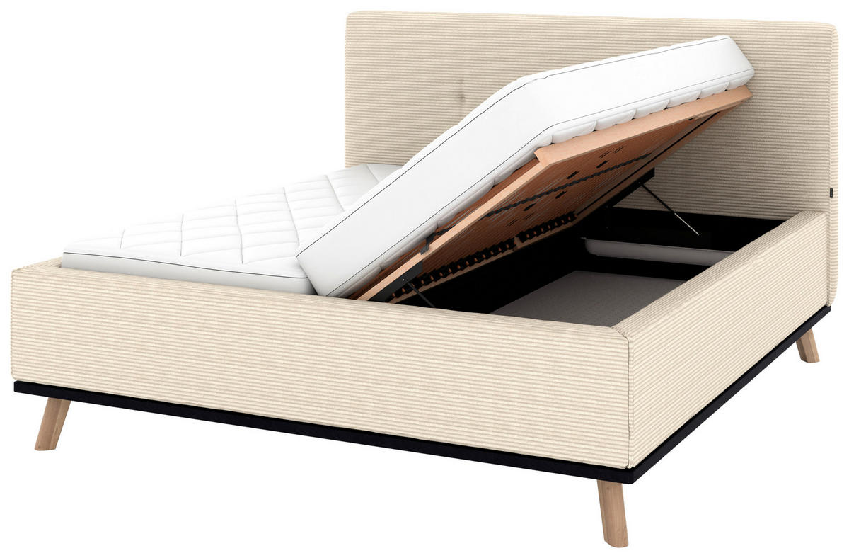 POLSTERBETT Matratze, Lattenrost, Bettkasten 180/200 cm  in Creme  - Eichefarben/Creme, Design, Holz/Textil (180/200cm) - Musterring