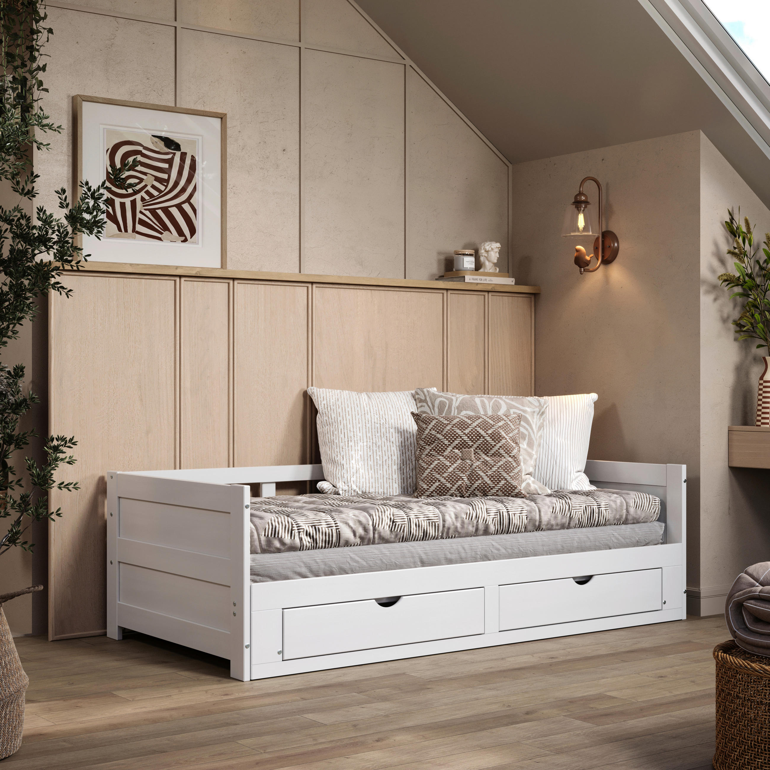 AUSZIEHBETT 200/100 cm Weiss  - Weiss/Naturfarben, Modern, Holz/Holzwerkstoff (200/100cm) - MID.YOU