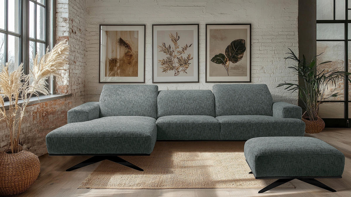 ECKSOFA PORTLAND Anthrazit Struktur Kopfteilverstellung  - Anthrazit/Schwarz, Design, Holz/Textil (187/295cm) - Livetastic