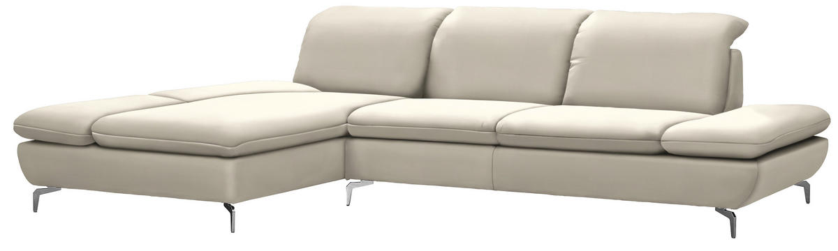 ECKSOFA in Echtleder Hellgrau  - Silberfarben/Hellgrau, Design, Leder/Metall (200/315cm) - Chilliano