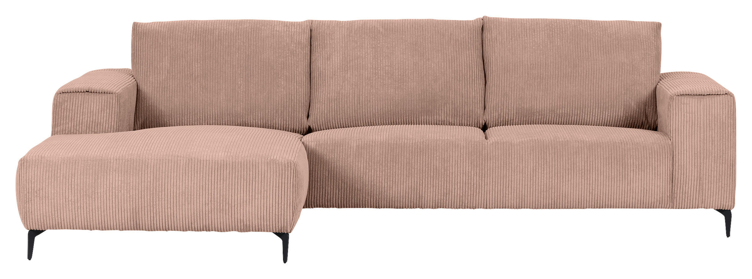 ECKSOFA Altrosa Cord  - Schwarz/Altrosa, KONVENTIONELL, Textil/Metall (170/285cm) - Carryhome