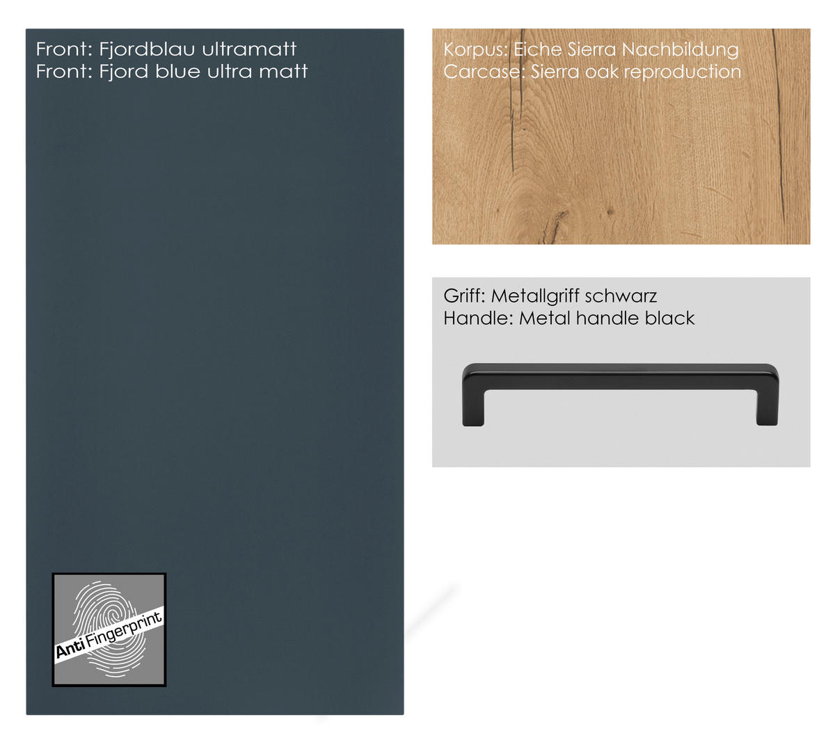 SCHUBKASTENUNTERSCHRANK 90/87/56 cm  in Blau, Eichefarben  - Blau/Eichefarben, MODERN, Holzwerkstoff/Metall (90/87/56cm) - Nobilia