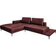 ECKSOFA  in Echtleder Bordeaux  201/304 cm  - Bordeaux/Schwarz, Design, Leder/Metall (201/304cm) - Belluti