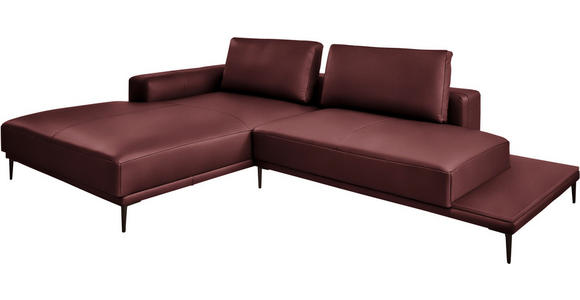 ECKSOFA  in Echtleder Bordeaux  201/304 cm  - Bordeaux/Schwarz, Design, Leder/Metall (201/304cm) - Belluti