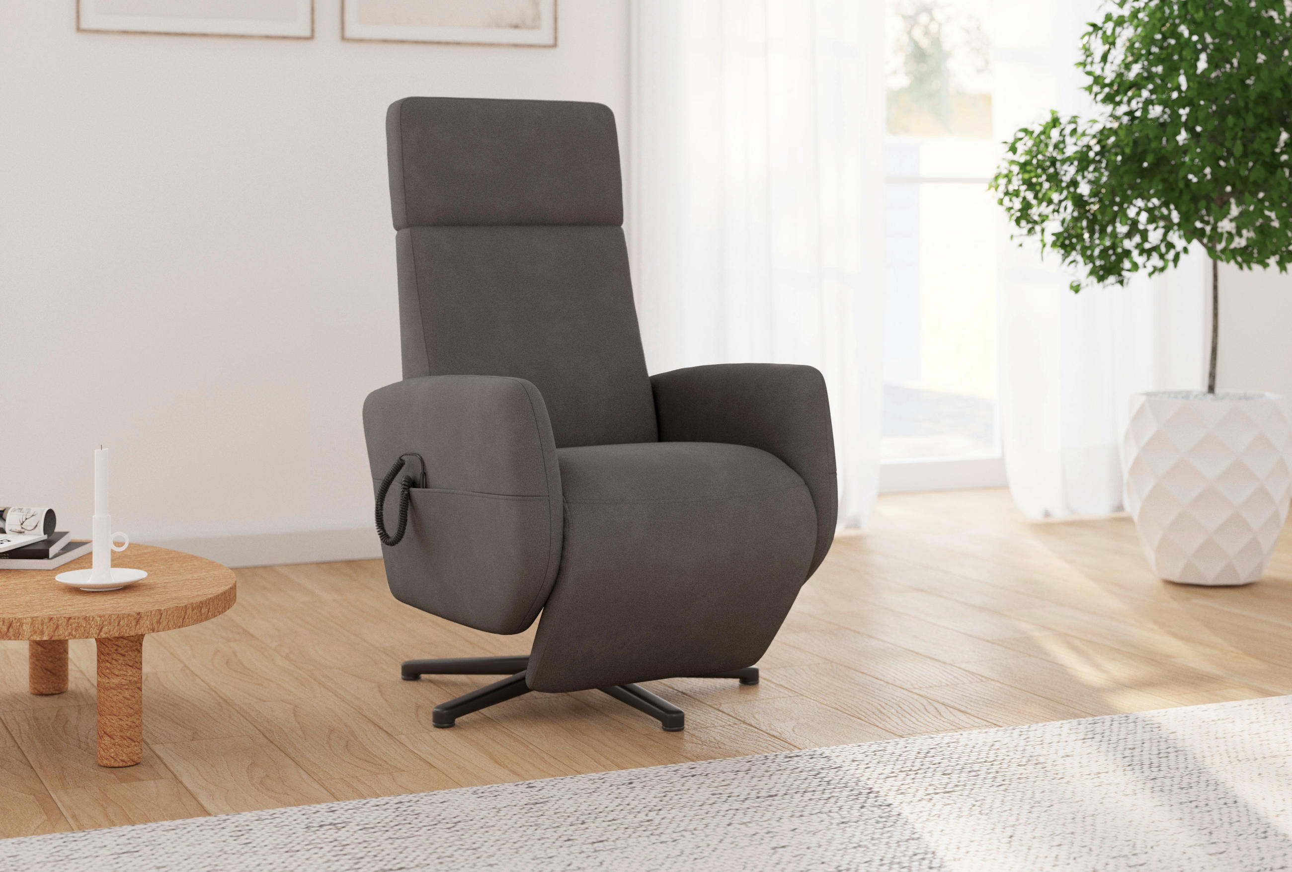 RELAXSESSEL ROCHELLE E Flachgewebe Aufstehhilfe    - Schwarz/Graphitfarben, KONVENTIONELL, Textil/Metall (71/110/82cm) - Sit & More