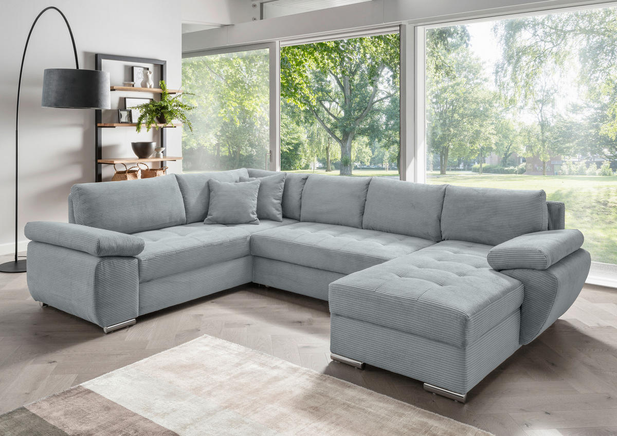 Wohnlandschaft tekstil  svijetlo plava   - boje kroma/svijetlo plava, Konvencionalno, tekstil/metal (219/305/157cm) - Livetastic