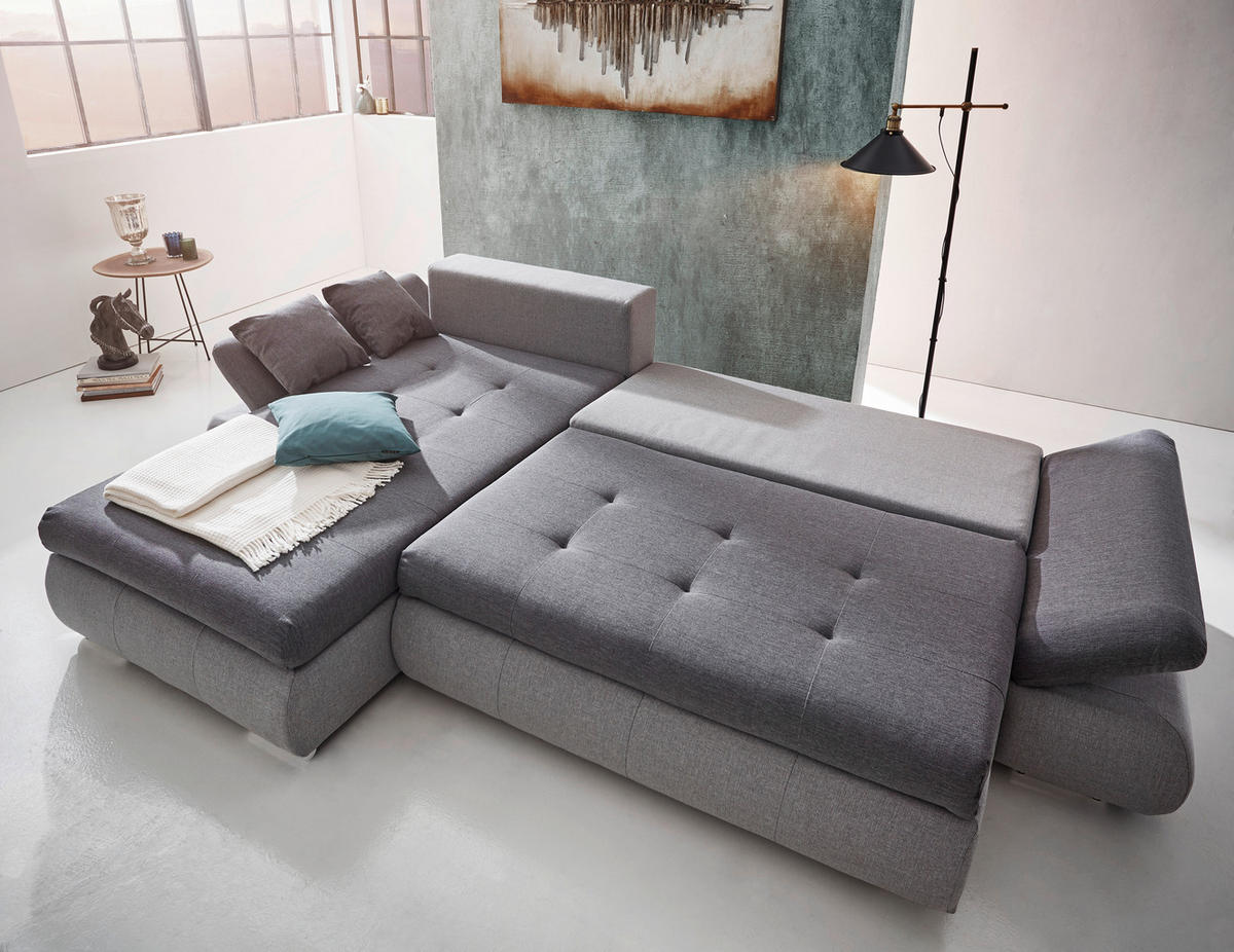 ECKSOFA in Webstoff Hellgrau, Anthrazit  - Chromfarben/Anthrazit, Design, Kunststoff/Textil (302/187cm) - Carryhome