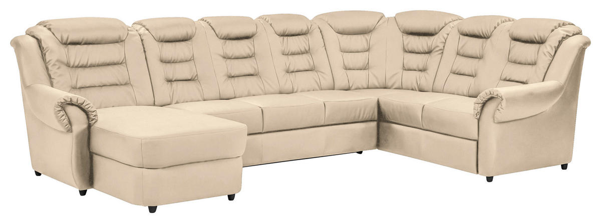 WOHNLANDSCHAFT in Lederlook Beige  - Beige/Schwarz, KONVENTIONELL, Kunststoff/Textil (165/333/216cm) - Livetastic