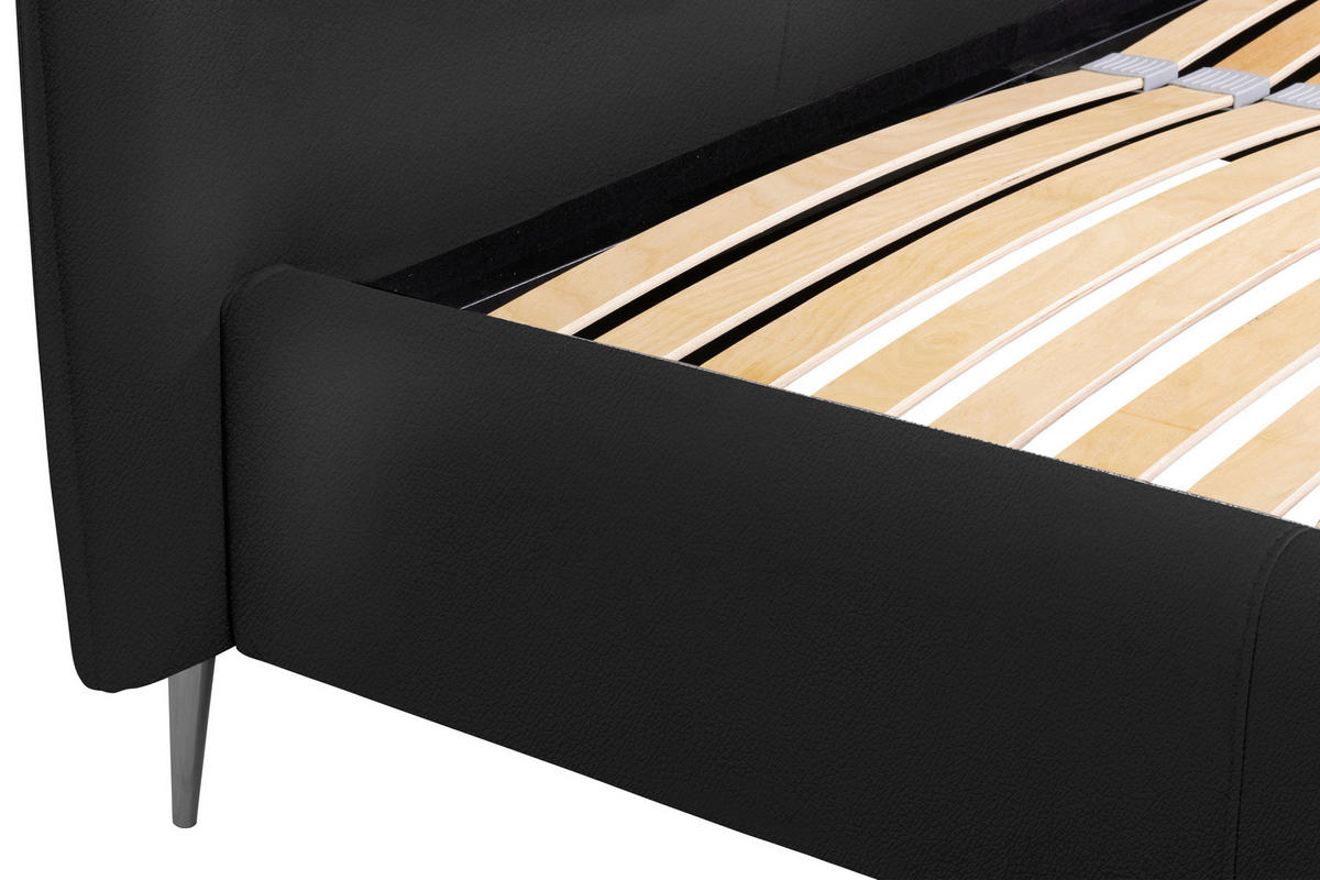 POLSTERBETT 180/200 cm,  in Schwarz, gepolstertes Kopfteil, Lattenrost, Bettkasten,  - Schwarzchrom/Schwarz, KONVENTIONELL, Leder/Holz (180/200cm) - Esposa