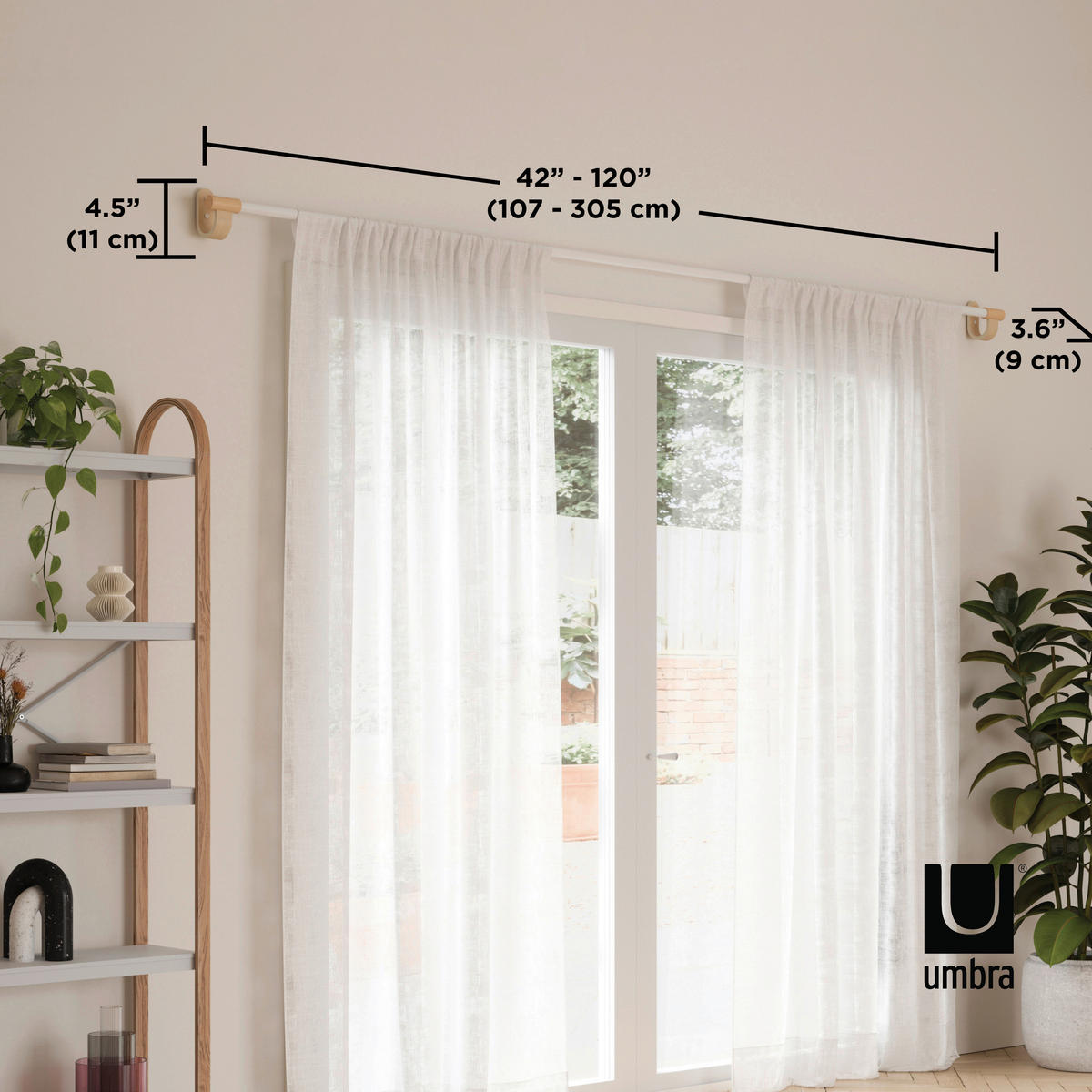 GARDINSTÅNG 107 cm  - vit/naturfärgad, Klassisk, metall/trä (107cm) - Umbra