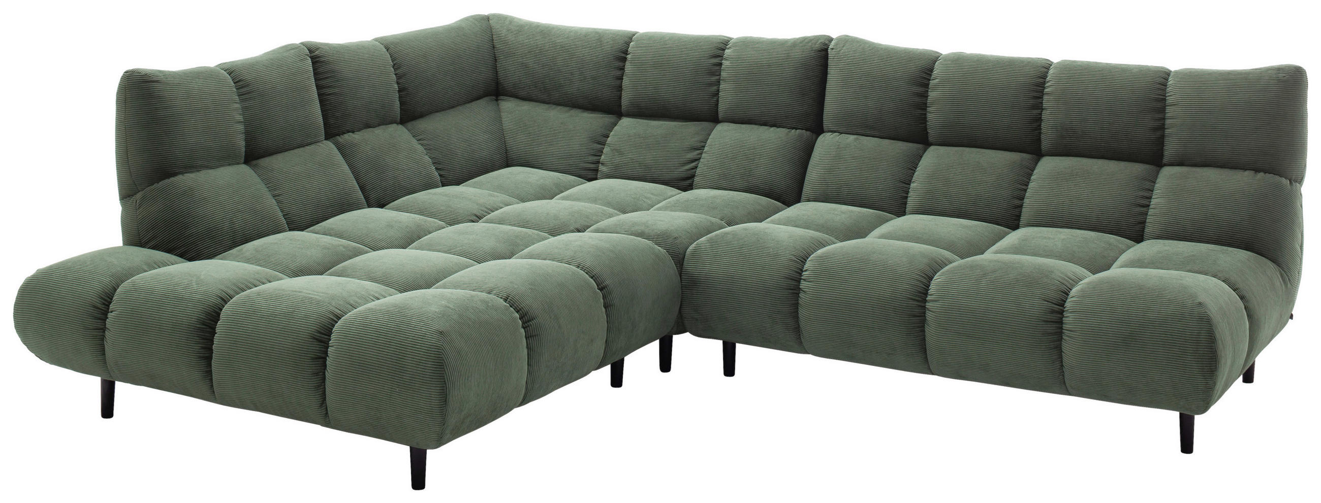 ECKSOFA Ottomane links, Eckteil  Olivgrün Feincord  - Schwarz/Olivgrün, Design, Holz/Textil (215/288cm) - Pure Home Lifestyle