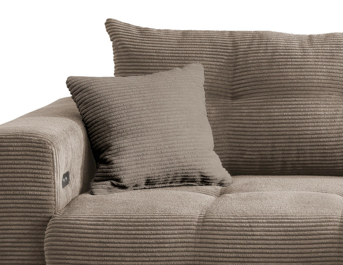 ECKSOFA in Cord Graubraun  - Graubraun/Schwarz, Modern, Holz/Textil (246/177cm) - MID.YOU