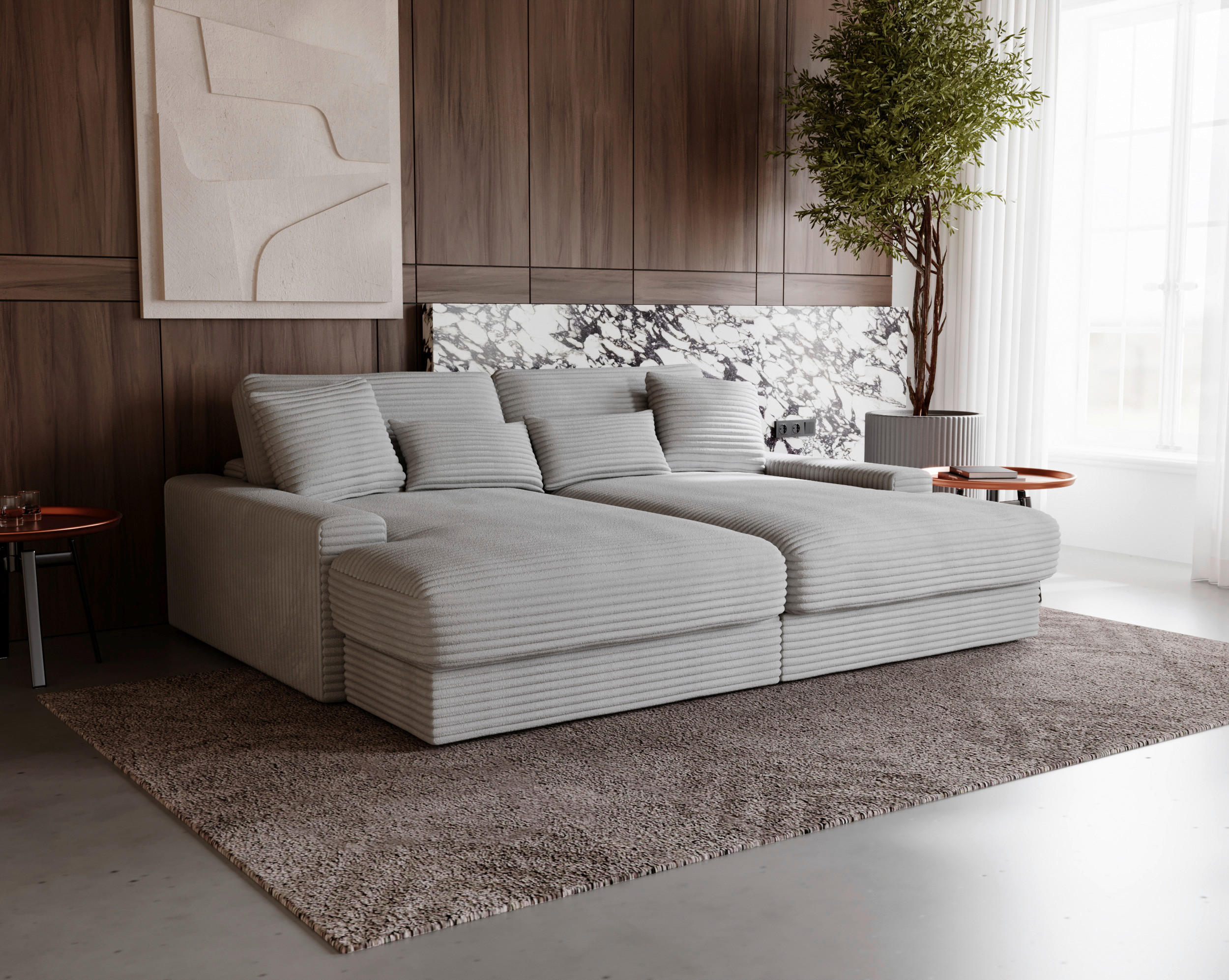 BIGSOFA in Cord Hellgrau  - Hellgrau/Schwarz, MODERN, Kunststoff/Textil (230/85/190cm)