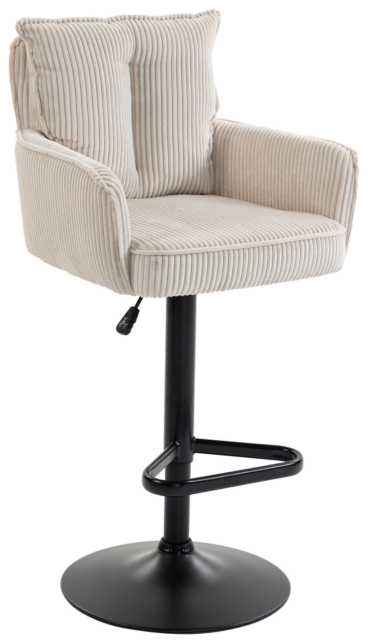 BARHOCKER Cord Beige Eisen Stoffauswahl, Sitzfläche 360° drehbar, inklusive Armlehnen  - Beige/Schwarz, Design, Textil/Metall (54/101-122/58cm) - Novel