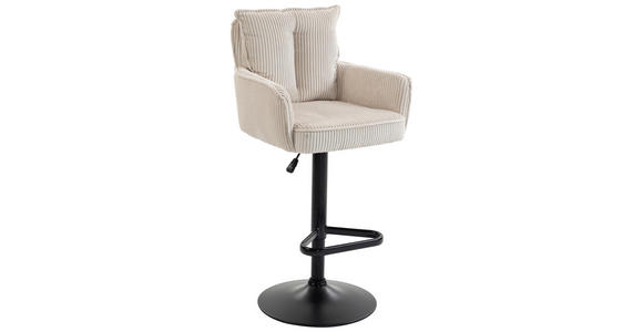 BARHOCKER Cord Beige Eisen Stoffauswahl, Sitzfläche 360° drehbar, inklusive Armlehnen  - Beige/Schwarz, Design, Textil/Metall (54/101-122/58cm) - Novel