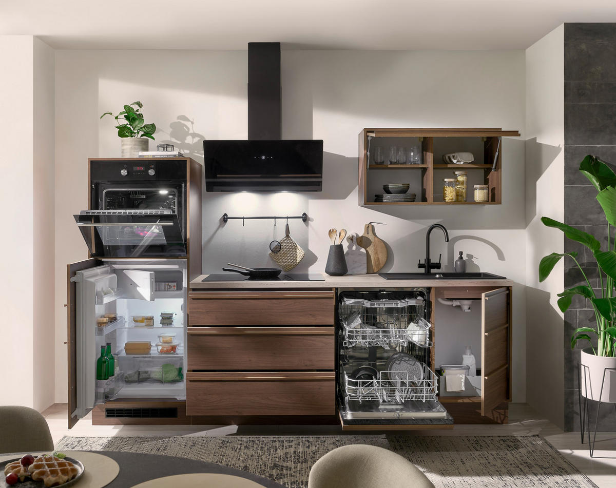 KÜCHENBLOCK 264 cm   in Nussbaumfarben  - Beige/Nussbaumfarben, Trend, Holzwerkstoff/Kunststoff (264cm) - P & B