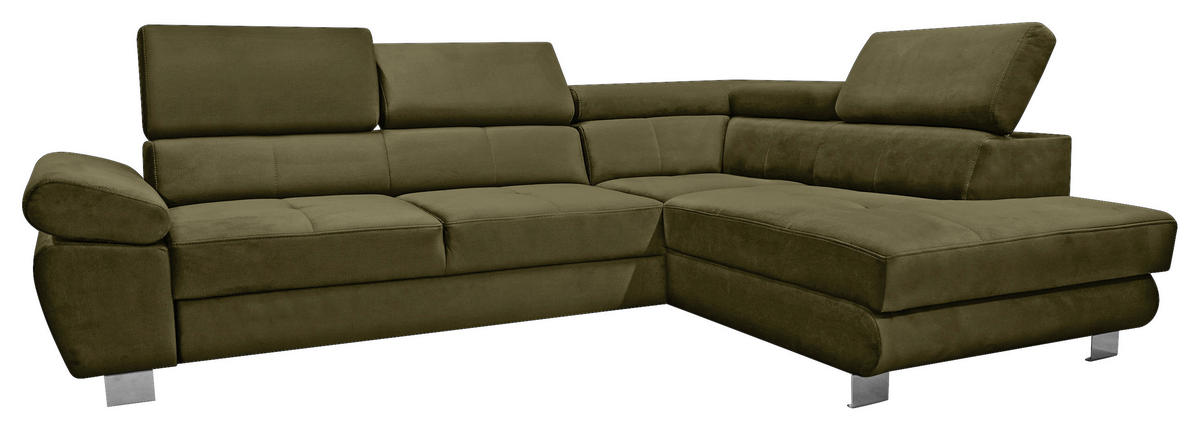 ECKSOFA Grün Webstoff Bettkasten, Schlaffunktion, Rücken echt, Armteilverstellung, Kopfteilverstellung  - Chromfarben/Grün, MODERN, Textil/Metall (278/205cm) - Stylife