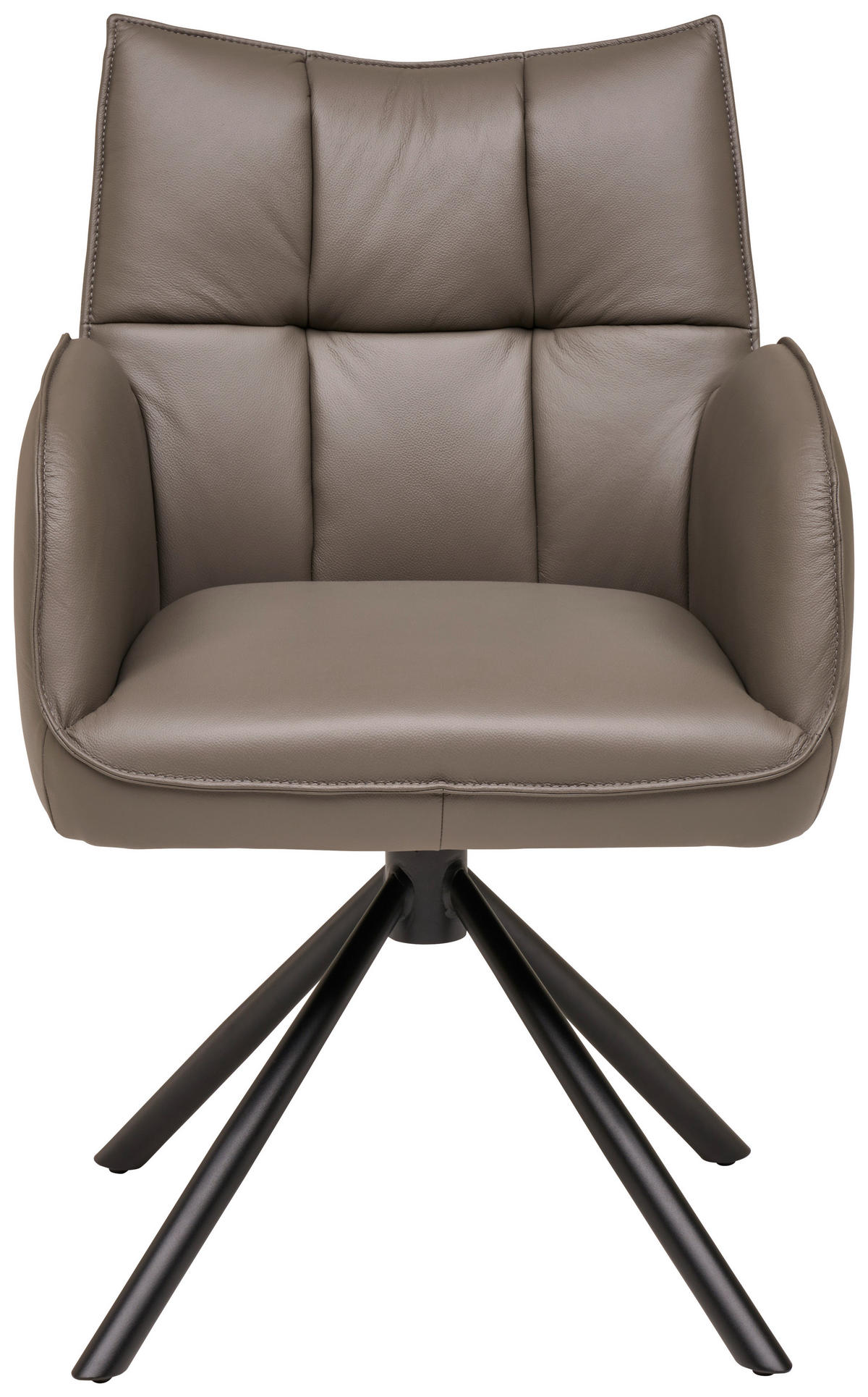 Armlehnstuhl Leder Grau  Sitzfläche 360° drehbar, automatische Rückholfunktion  Echtleder  Grau  - Schwarz/Grau, MODERN, Leder/Metall (58,5/87,5/61cm) - Livetastic