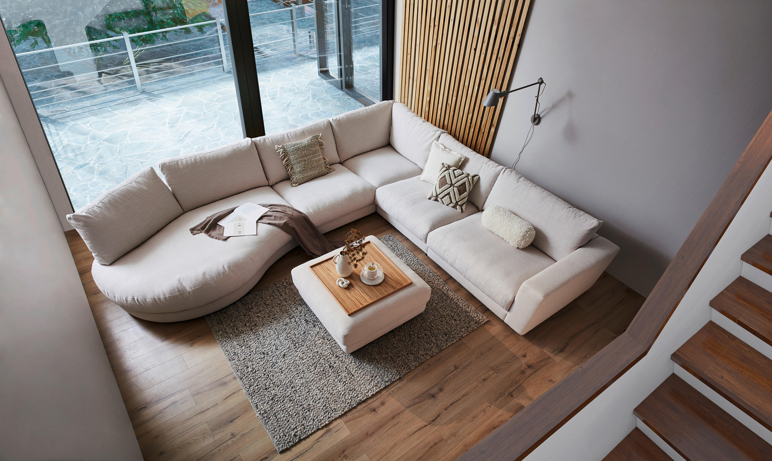ECKSOFA in Flachgewebe Naturfarben  - Schwarz/Naturfarben, Design, Kunststoff/Textil (425/365cm) - Lomoco