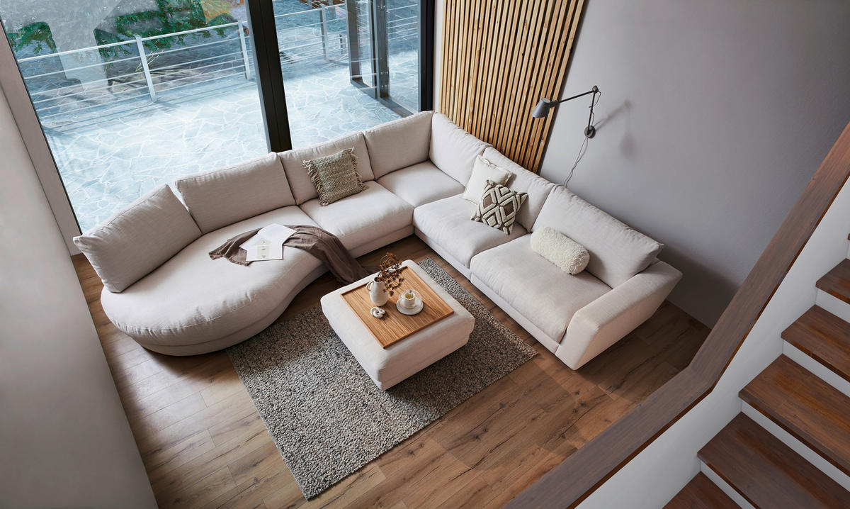 ECKSOFA in Flachgewebe Naturfarben  - Schwarz/Naturfarben, Design, Kunststoff/Textil (425/365cm) - Lomoco
