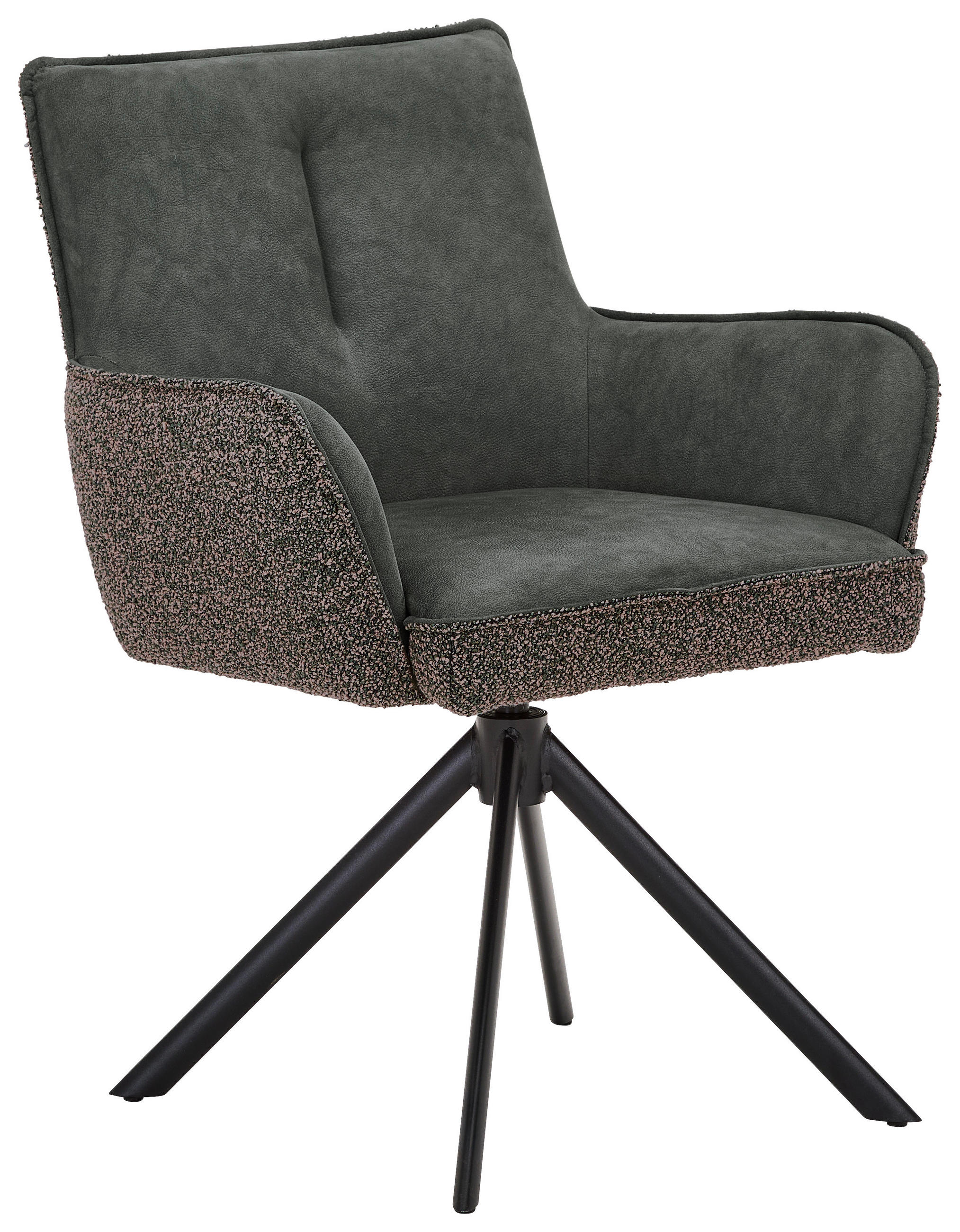 ARMLEHNSTUHL  Sitzfläche 360° drehbar, automatische Rückholfunktion, Stoff-/Lederauswahl Webstoff, Flachgewebe  Grau, Schwarz, Dunkelgrau  - Dunkelgrau/Schwarz, KONVENTIONELL, Textil/Metall (69/88/60cm) - Venda