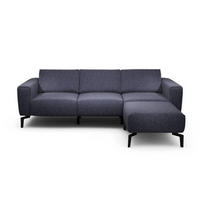 Dreisitzer inkl. Hocker in Chenille Blau  - Blau/Schwarz, Design, Textil/Metall (250/86/86-94cm) - SENSOO