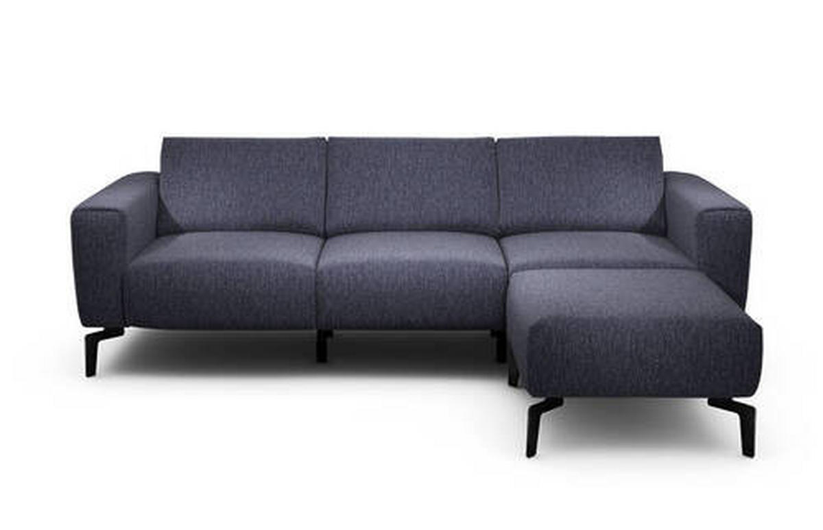 Dreisitzer inkl. Hocker in Chenille Blau  - Blau/Schwarz, Design, Textil/Metall (250/86/86-94cm) - SENSOO