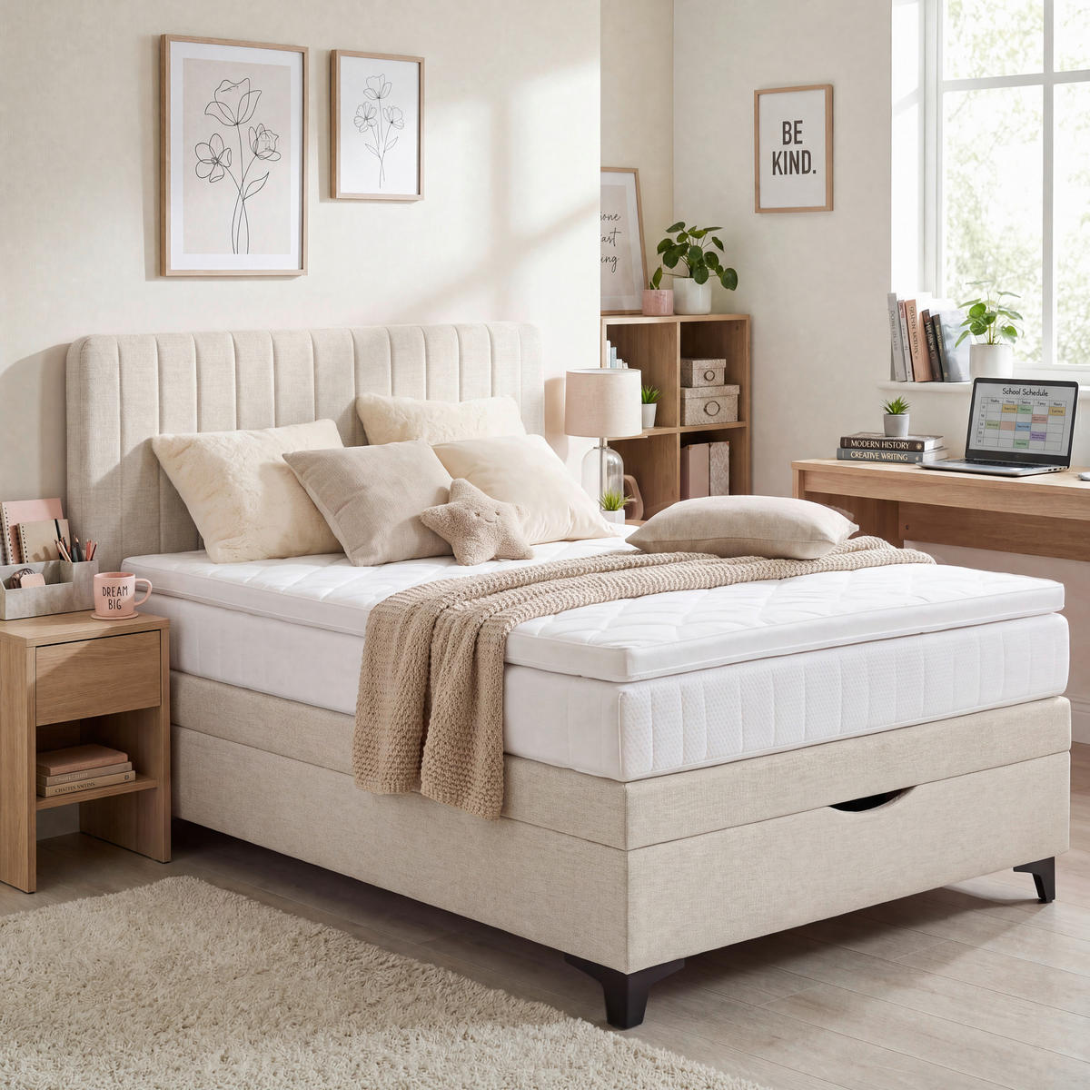 BOXSPRINGBETT 120/200 cm  in Beige  - Beige/Schwarz, KONVENTIONELL, Holzwerkstoff/Kunststoff (120/200cm) - Welnova