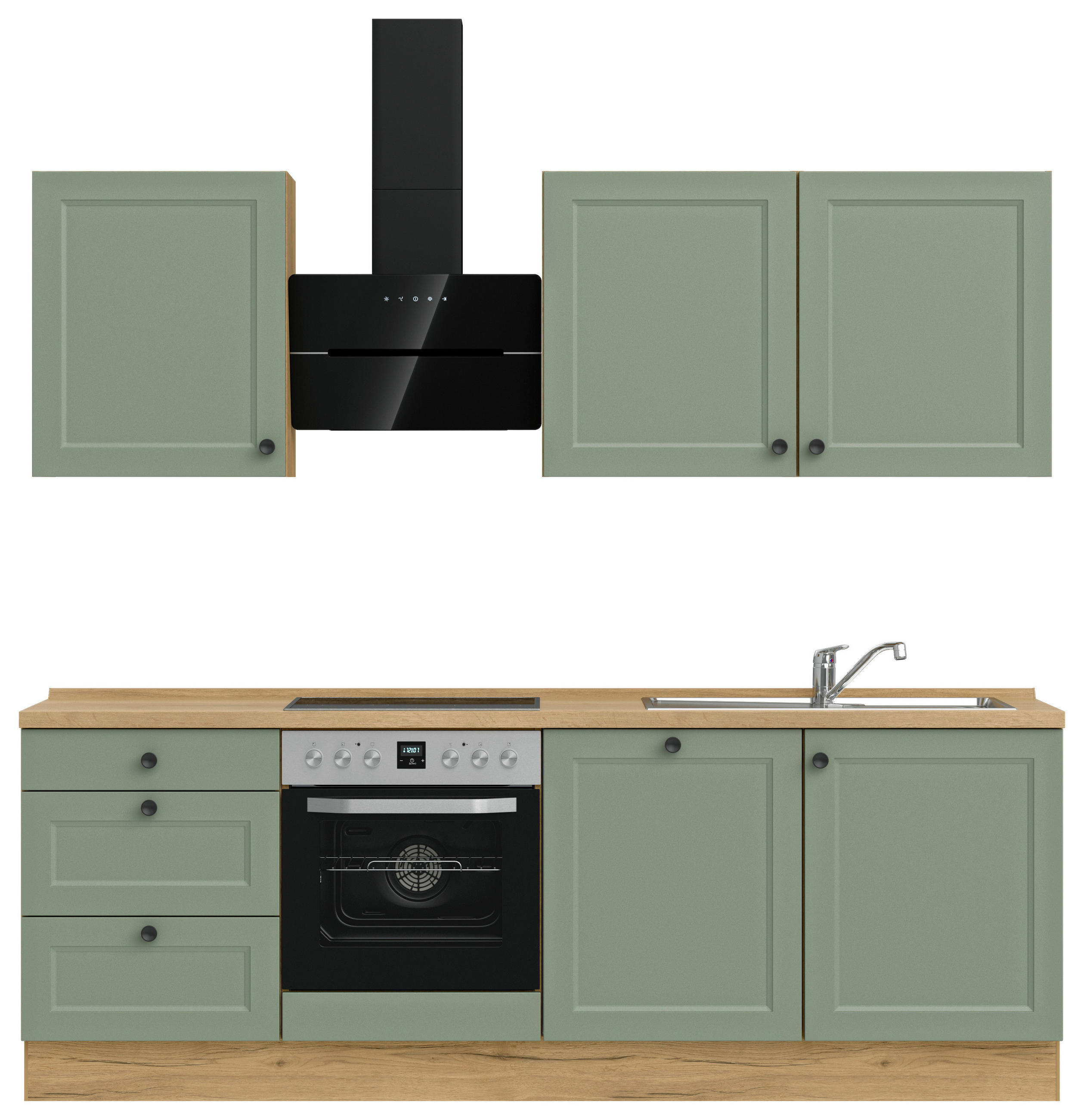 KÜCHENLEERBLOCK 240 cm   in Grün, Eichefarben  - Eichefarben/Schwarz, MODERN, Holzwerkstoff/Metall (240cm) - Nobilia