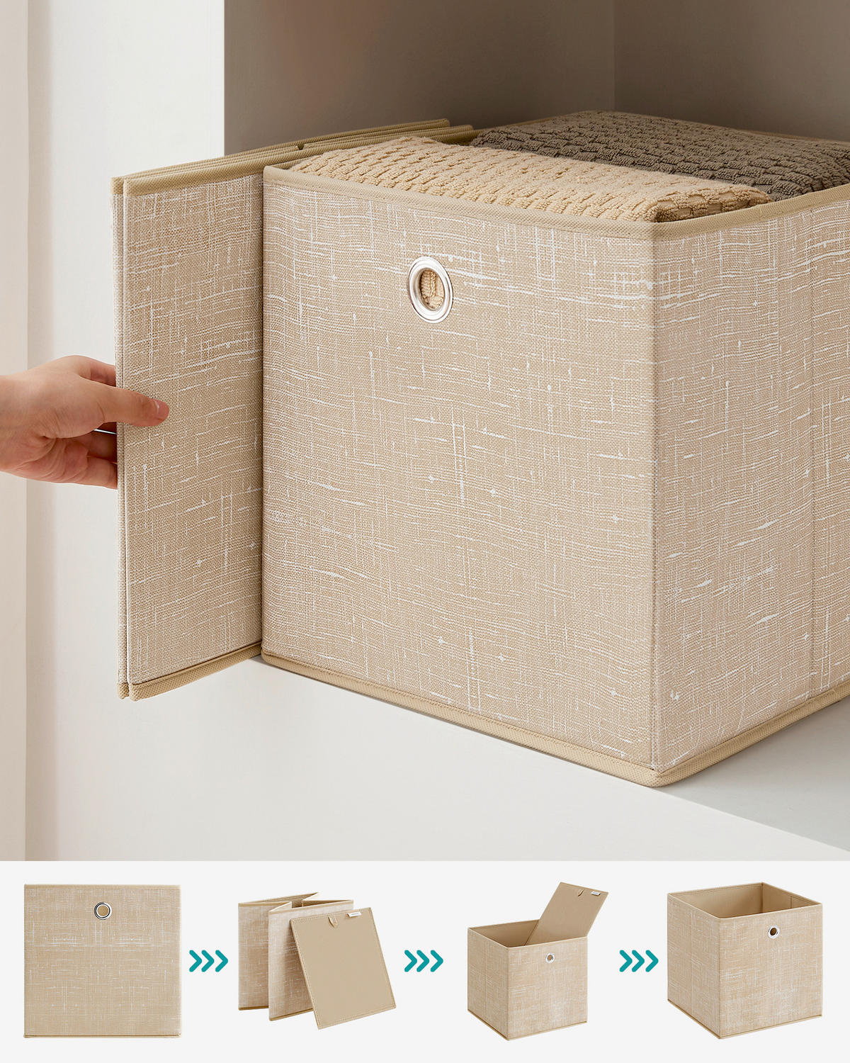 AUFBEWAHRUNGSBOXEN-SET - Sandfarben/Beige, Basics, Papier/Textil (30/30/30cm)