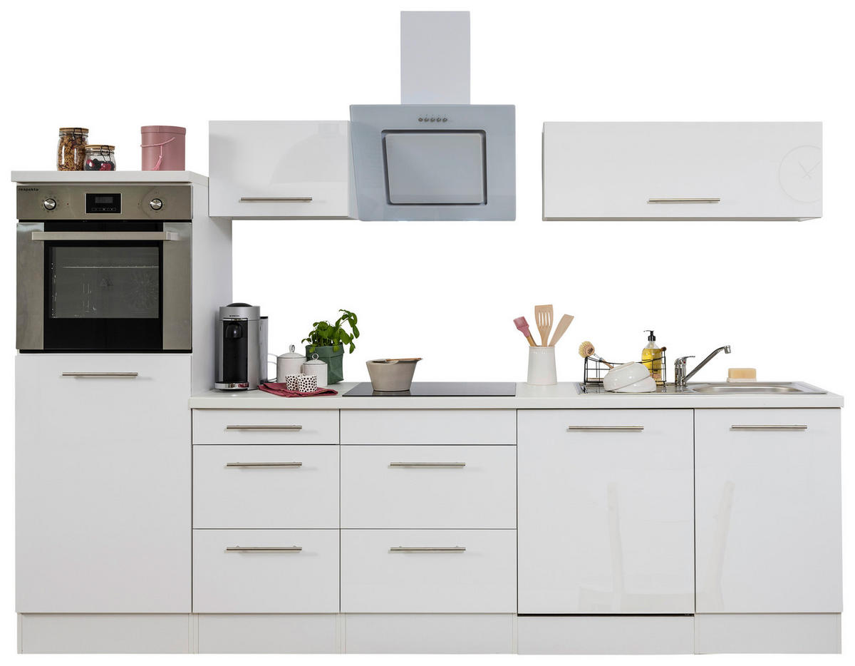 KÜCHENBLOCK 280 cm   in Weiss  - Weiss/Edelstahlfarben, Konventionell, Holzwerkstoff/Metall (280cm) - Respekta