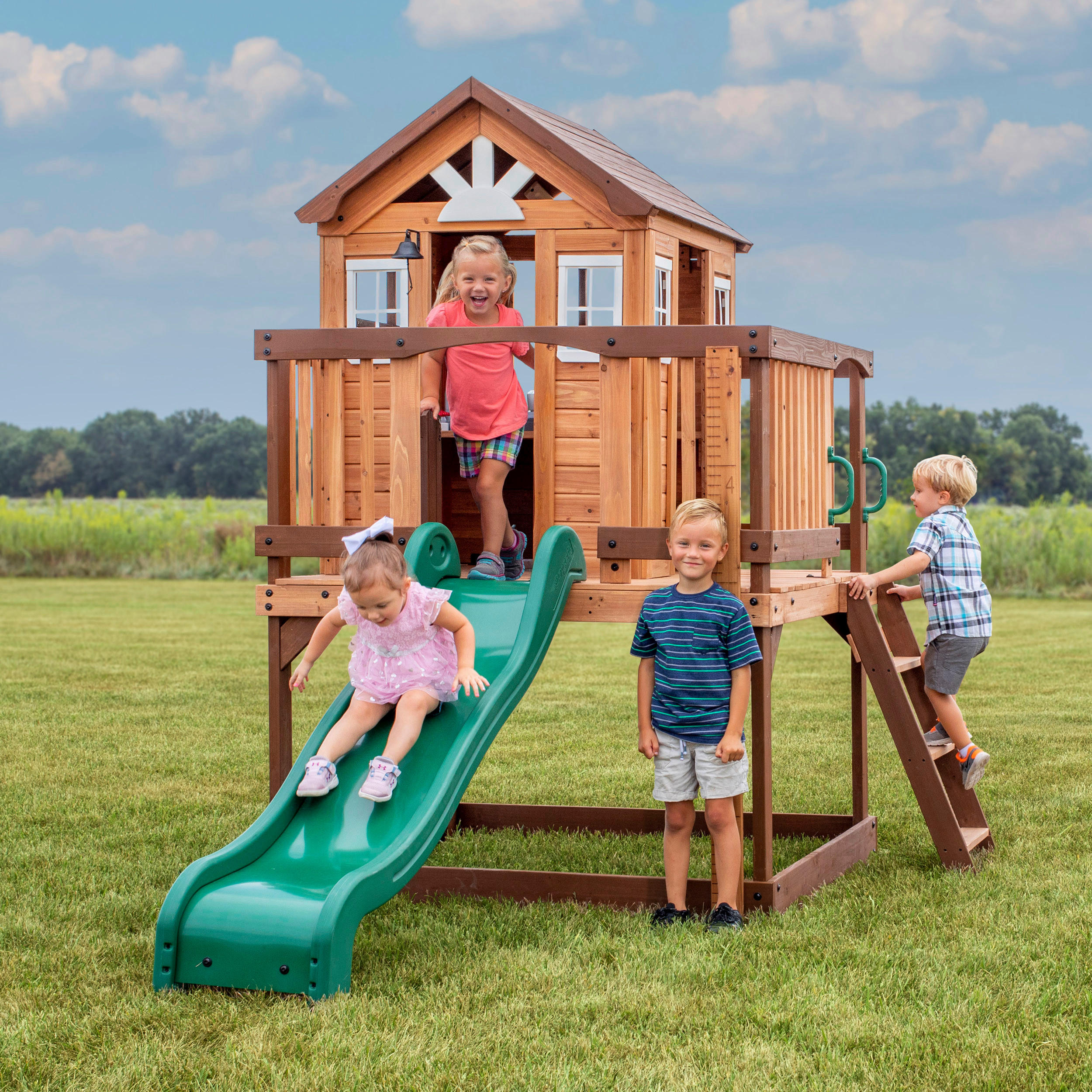 SPIELTURM  - Braun/Grün, KONVENTIONELL, Holz/Kunststoff (190/230/310cm) - Ambia Garden