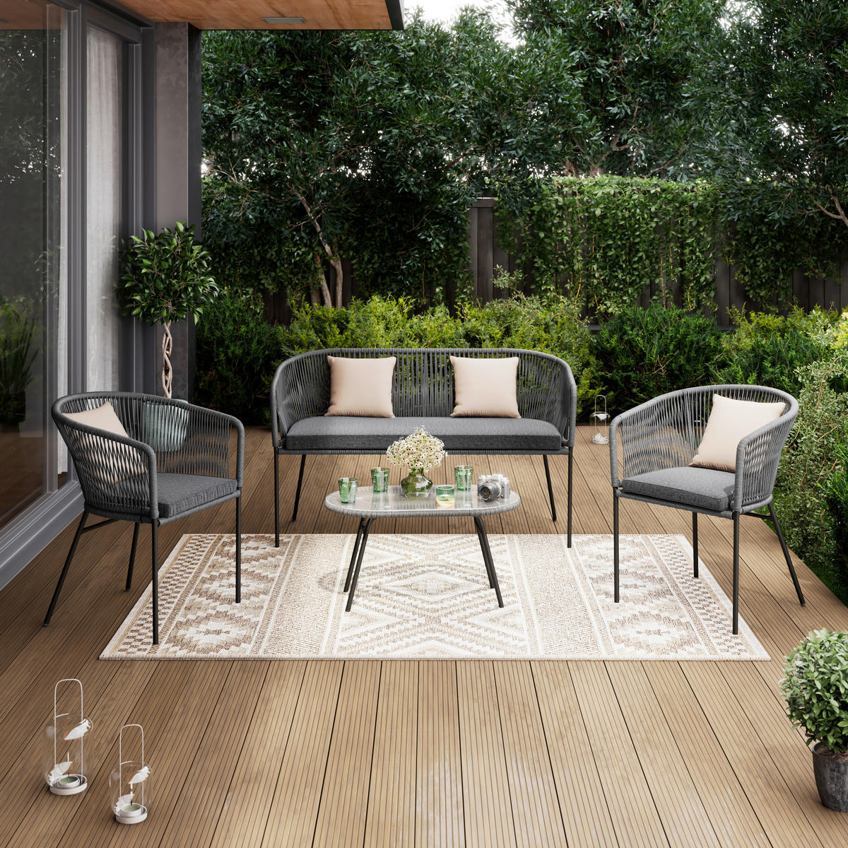 GARTENSET   - Schwarz/Grau, Modern, Textil/Metall (90/50/38cm) - Ambia Garden