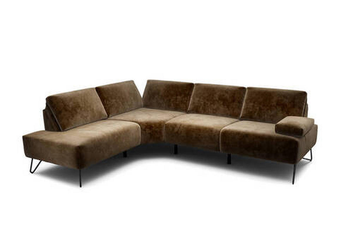 ECKSOFA in Samt Dunkelbraun  193/248-263 cm  - Dunkelbraun/Schwarz, Design, Textil/Metall (193/248-263cm) - SENSOO