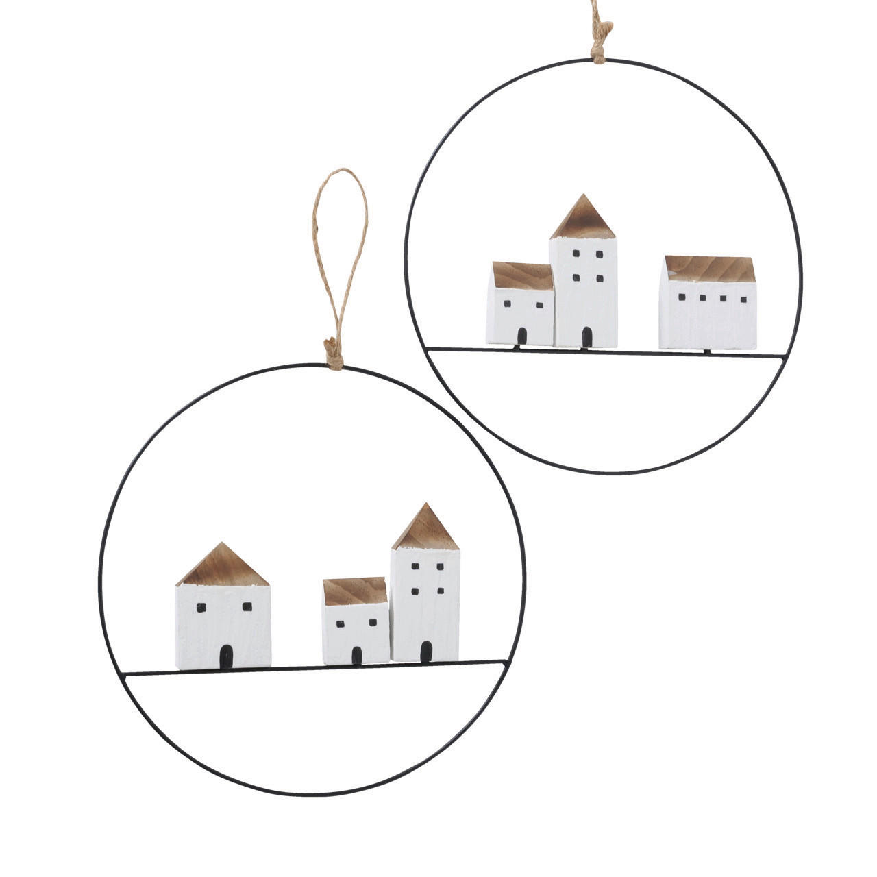 DEKORATIONSHÄNGE - vit/brun, Design, metall/trä (28/2/28cm)