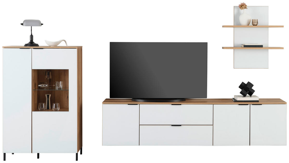 Wandboard Austin 75 cm - barve hrasta/bela, Trend, steklo/leseni material (75/81/22cm)