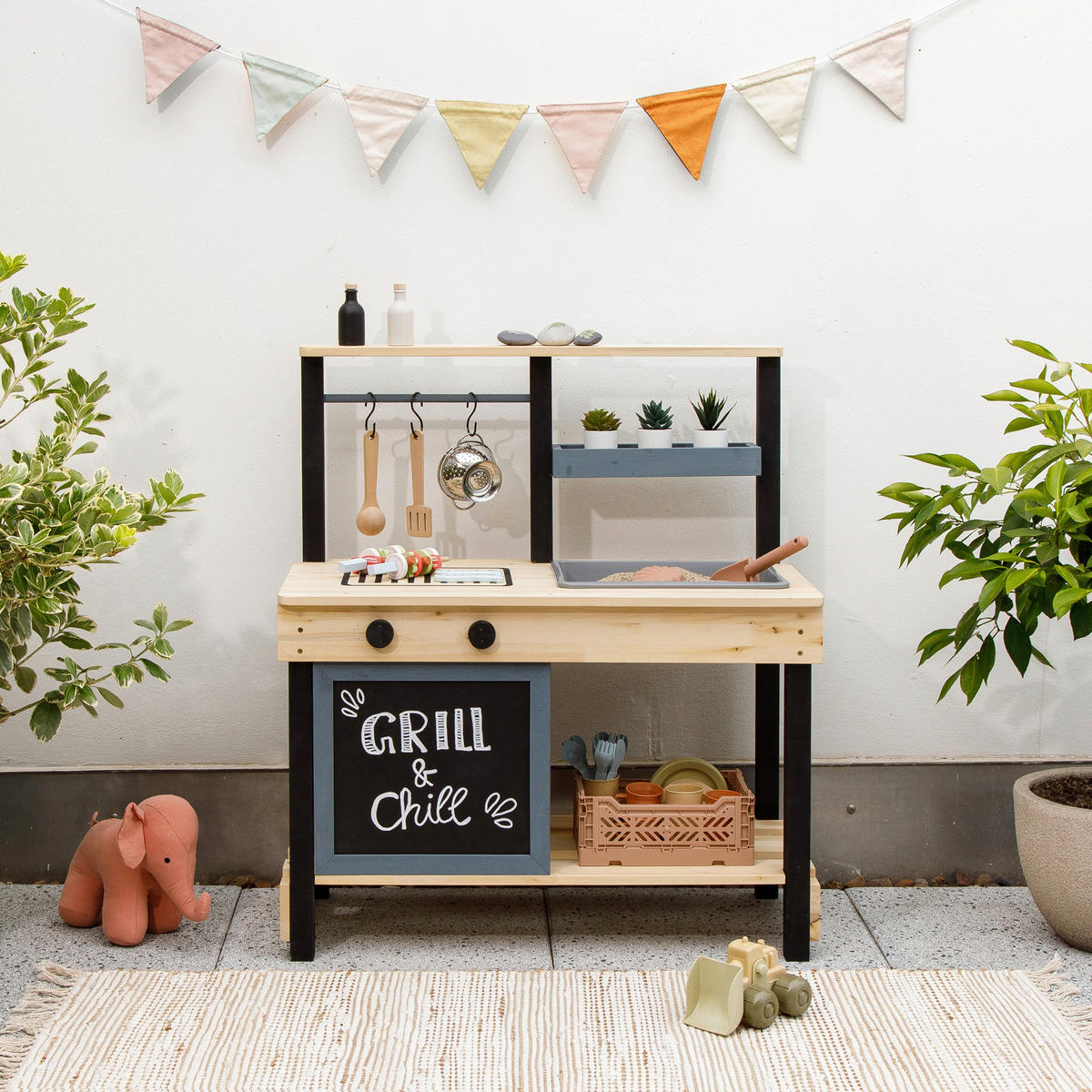 MATSCHKÜCHE GRILL & CHILL Kunststoff, Holz Schwarz, Naturfarben  - Schwarz/Naturfarben, Basics, Holz/Kunststoff (80/40/90cm) - MUDDY BUDDY