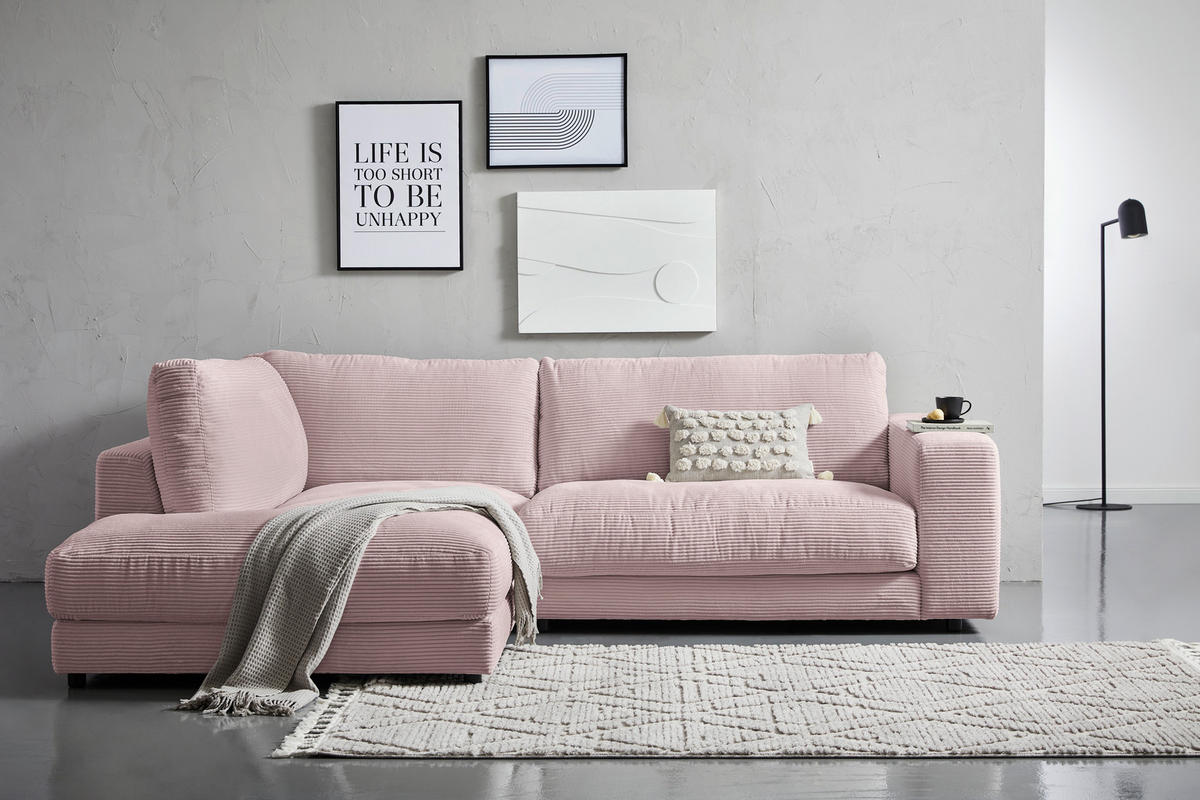 ECKSOFA Rosa Cord  - Schwarz/Rosa, Design, Kunststoff/Textil (224/265cm) - Hom`in