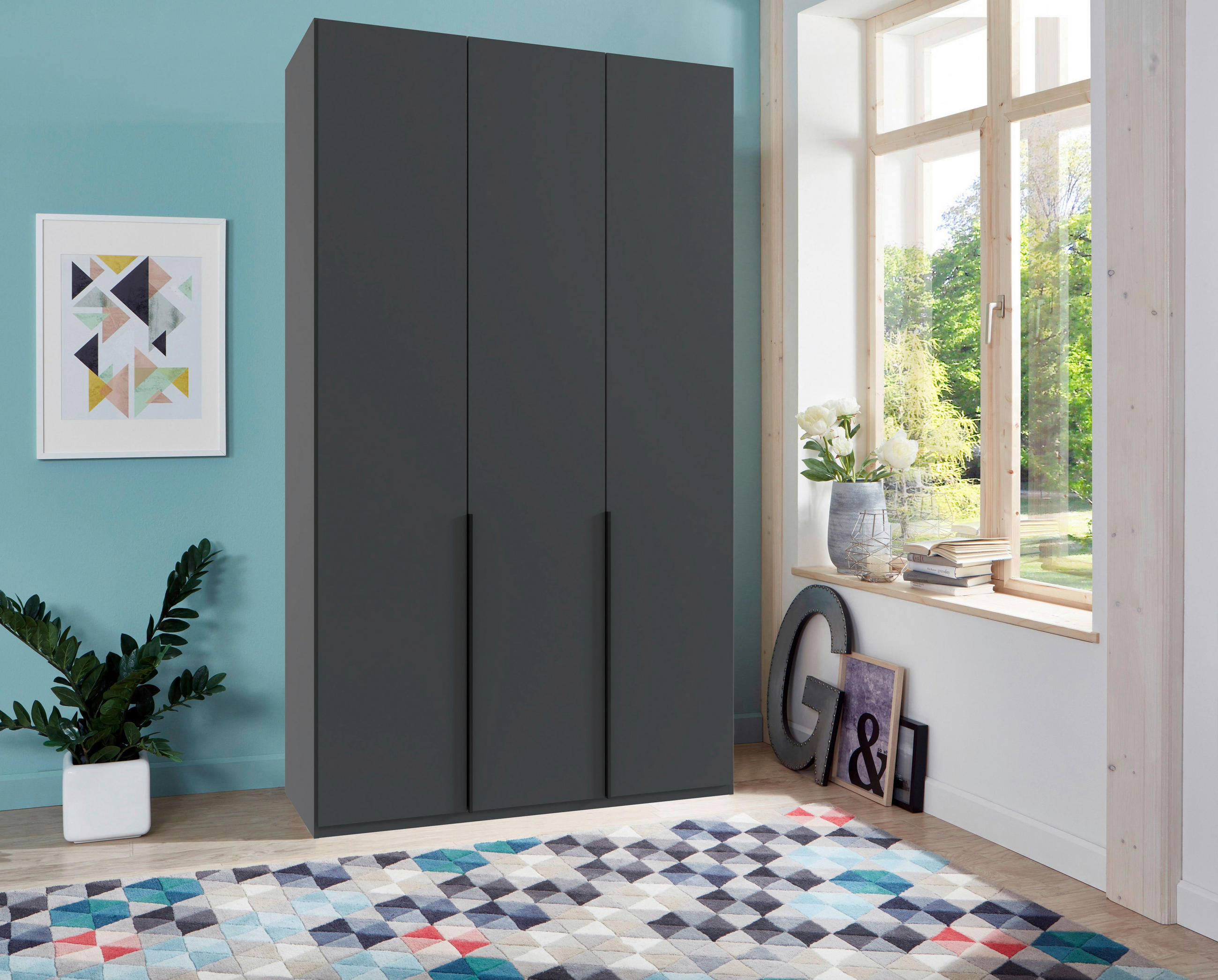 DREHTÜRENSCHRANK in Graphitfarben  - Schwarz/Graphitfarben, Modern, Holzwerkstoff/Metall (135/236/58cm) - MID.YOU