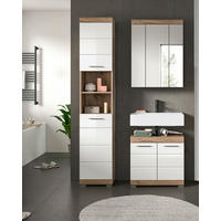 KOUPELNA barvy dubu, vysoce lesklá bílá  - barvy dubu/barvy stříbra, Moderní, kompozitní dřevo/plast (97cm) - MID.YOU