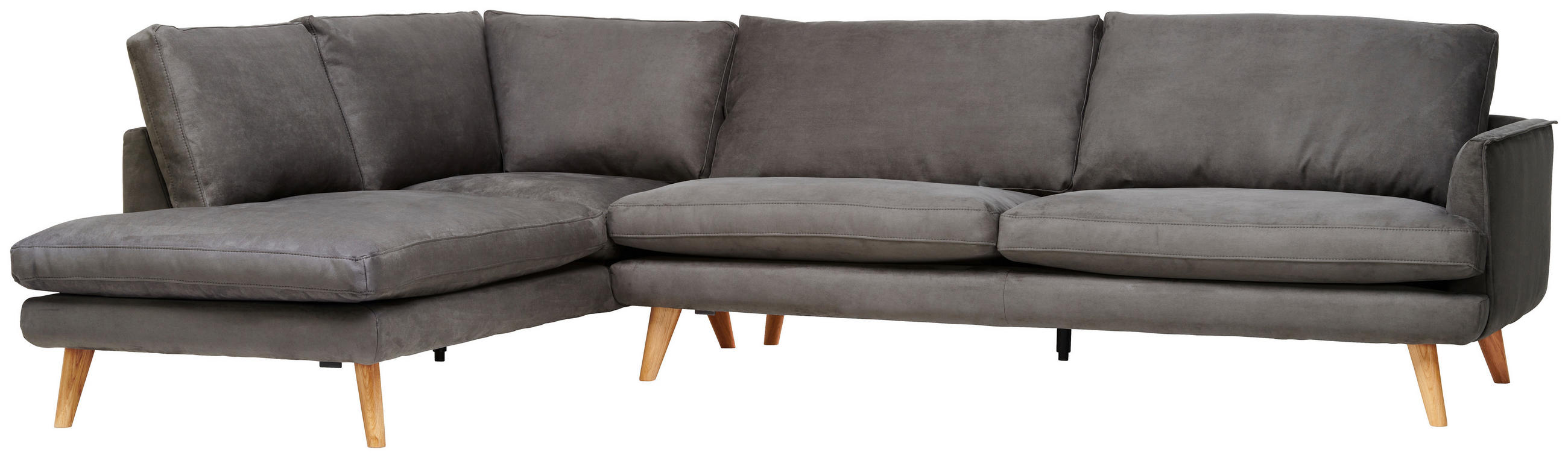 ECKSOFA in Lederlook Grau  - Eichefarben/Grau, Design, Holz/Textil (200/300cm) - Livetastic