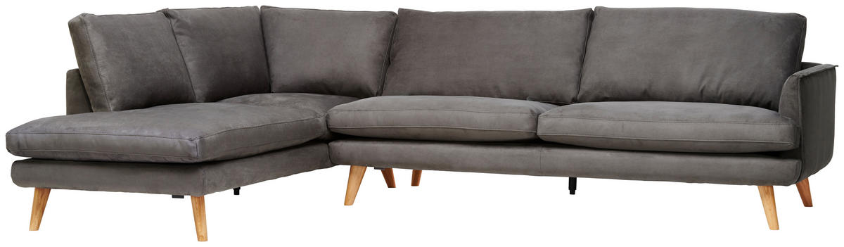 ECKSOFA in Lederlook Grau  - Eichefarben/Grau, Design, Holz/Textil (200/300cm) - Livetastic