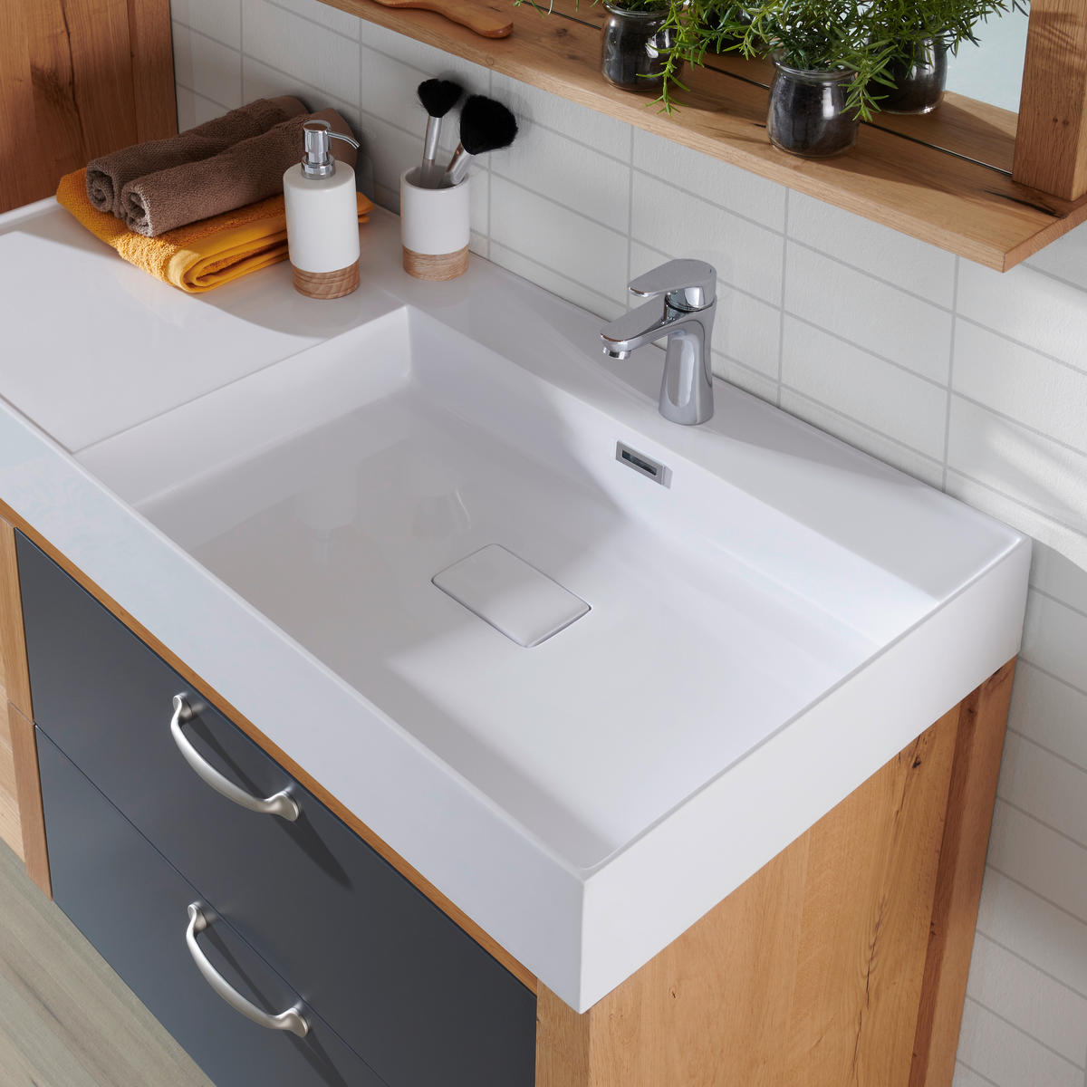 BADEZIMMER  in 105 cm  - Eichefarben/Anthrazit, MODERN, Glas/Holz (105cm) - Landscape