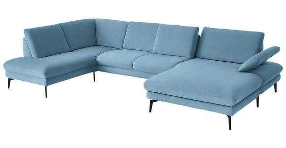 WOHNLANDSCHAFT  in Chenille, Flachgewebe Blau  - Blau/Schwarz, Design, Textil/Metall (208/344/180cm) - Dieter Knoll