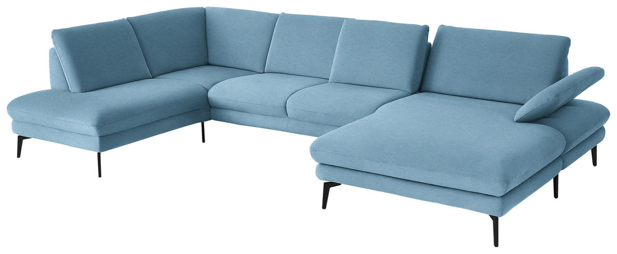 WOHNLANDSCHAFT  in Chenille, Flachgewebe Blau  - Blau/Schwarz, Design, Textil/Metall (208/344/180cm) - Dieter Knoll